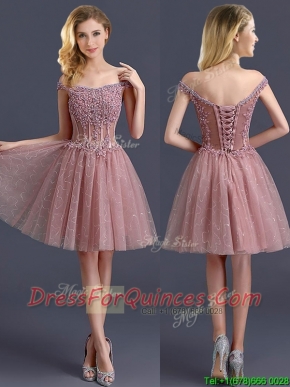 Gorgeous Off the Shoulder Cap Sleeves ama Dresses with Appliques