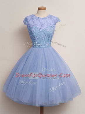 Cap Sleeves Lace Up Knee Length Lace Quinceanera Court of Honor Dress