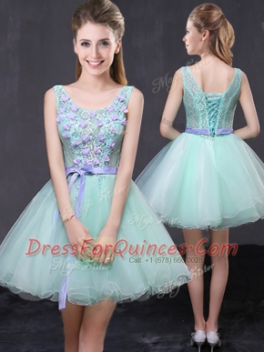 Inexpensive Scoop Mini Length A-line Sleeveless Apple Green Lace Up
