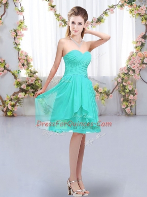 Fantastic Turquoise Sleeveless Knee Length Ruffles and Ruching Lace Up Court Dresses for Sweet 16