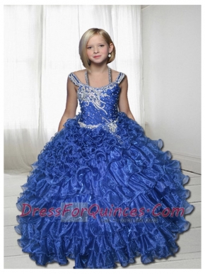 Royal Blue Ball Gown Straps Beading Little Gril Pageant Dresses