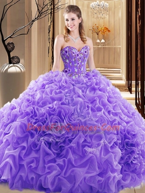 Luxury Pick Ups Court Train Ball Gowns 15 Quinceanera Dress Lavender Sweetheart Fabric With Rolling Flowers Sleeveless Lace Up