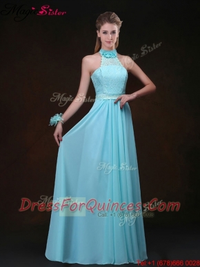 Hot Sale Empire Halter Top Prom Dresses with Lace