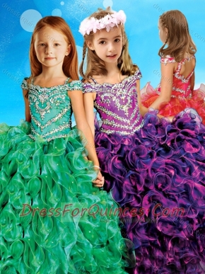 Exclusive Spaghetti Straps Cap Sleeves Mini Quinceanera Dress with Beading and Ruffles