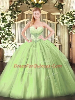 Tulle Sleeveless Floor Length Sweet 16 Dress and Beading