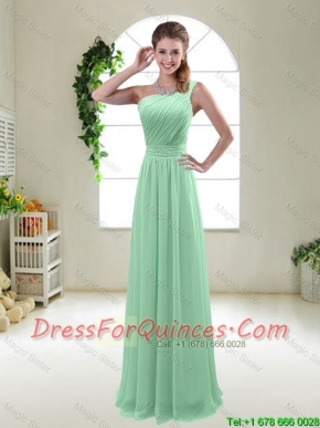 Classical Apple Green One Shoulder Dama Dresses with Zipper up