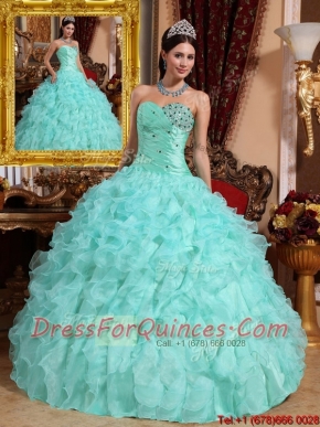 Perfect Beading and Ruffles Quinceanera Dresses in Apple Green