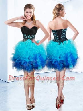 Blue Sweetheart Lace Up Ruffles Sleeveless