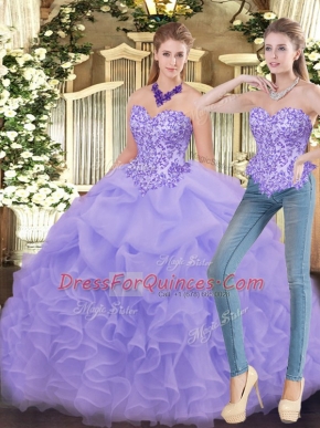 Smart Lavender Two Pieces Appliques and Ruffles Quinceanera Gowns Zipper Organza Sleeveless Floor Length