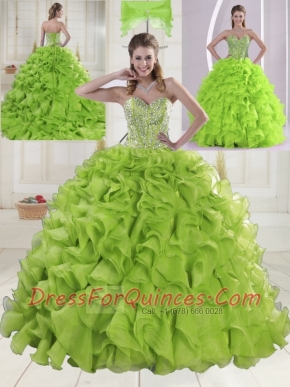 Yellow Green Sweetheart Brush Train Quinceanera Dresses