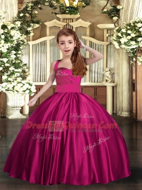 Elegant Satin Sleeveless Floor Length Girls Pageant Dresses and Ruching