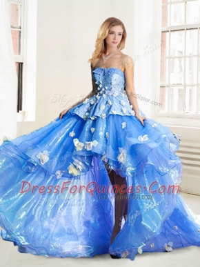 Blue Sleeveless Appliques High Low Sweet 16 Quinceanera Dress