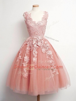 Classical Knee Length Ball Gowns Sleeveless Peach Quinceanera Court of Honor Dress Lace Up
