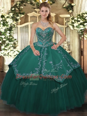Ball Gowns Quince Ball Gowns Teal Sweetheart Taffeta and Tulle Sleeveless Floor Length Lace Up