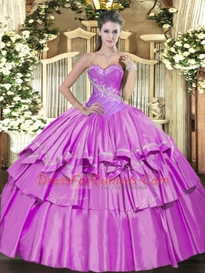 Free and Easy Lilac Lace Up Sweet 16 Dresses Beading and Ruffled Layers Sleeveless Floor Length