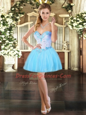 Pretty Mini Length Ball Gowns Sleeveless Aqua Blue Prom Party Dress Lace Up