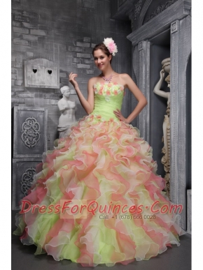 Elegant Multi-color Strapless Taffeta and Organza Hand Flowers For Quinceanera Dress