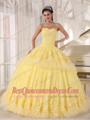 Yellow Ball Gown Sweetheart Floor-length Organza Appliques Sweet 16 Dress