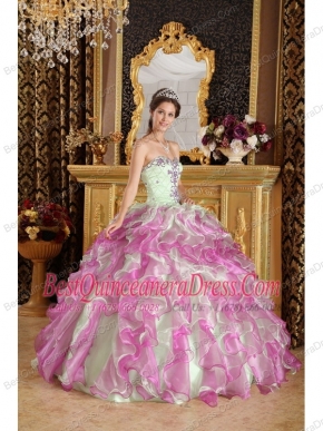 Fuchsia and Apple Green Ball Gown Sweetheart Floor-length Organza Appliques Quinceanera Dress