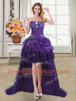 Sleeveless Beading and Appliques and Pick Ups Lace Up Dress for Prom