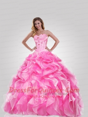 Pretty Sweetheart Pink Quinceanera Dress with Beading and Ruffles for 2015