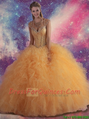 2015 New Style Straps Quinceanera Dresses with Beading and Ruffles