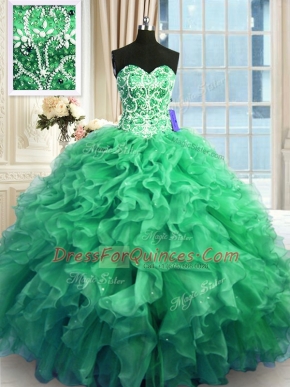 Sleeveless Beading and Ruffles Lace Up Ball Gown Prom Dress