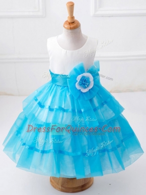 Scoop Sleeveless Zipper Toddler Flower Girl Dress Baby Blue Tulle