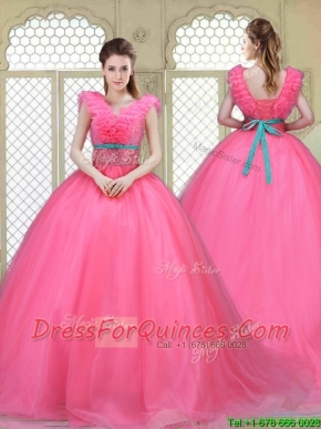 Fashionable Brush Train Quinceanera Dresses in Hot Pink
