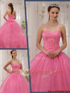 Perfect Sweetheart Beading Pink Quinceanera Gowns for 2016