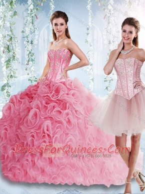 Visible Boning Rolling Flowers Detachable Quinceanera Dresses with Beaded Bodice