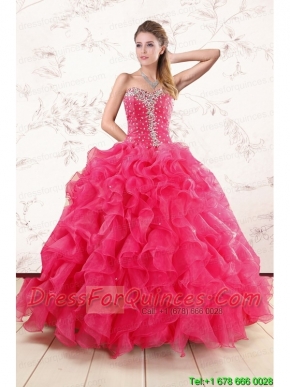 Pretty Beading and Ruffles Sweet 15 Dresses in Hot Pink