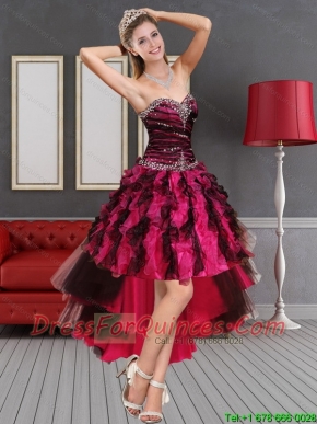 Multi Color High Low Sweetheart Junior Dresses with Beading and Ruffles