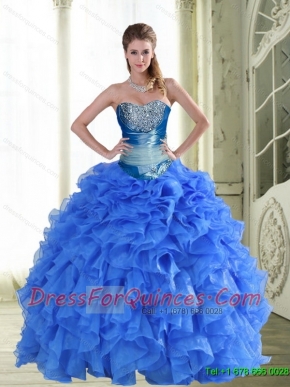 Best Beading and Ruffles Strapless Blue Quinceanera Dresses for 2015 Spring