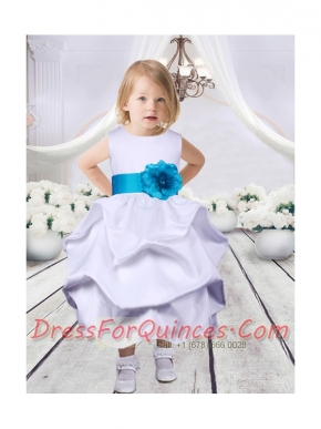 Ball Gown Scoop 2014 Flower Girl Dress with Bowknot in White