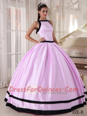 2014 Floor-length Satin Ball Gown Bateau  Discount Quinceanera Dresses in Baby Pink and Black
