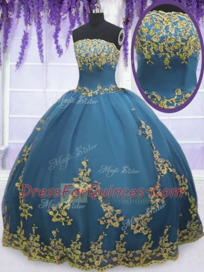 Cute Floor Length Ball Gowns Sleeveless Teal Sweet 16 Dress Zipper