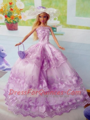 Beautiful Fuchsia Party Clothes Fashion Dress for Noble Barbie Doll Organza