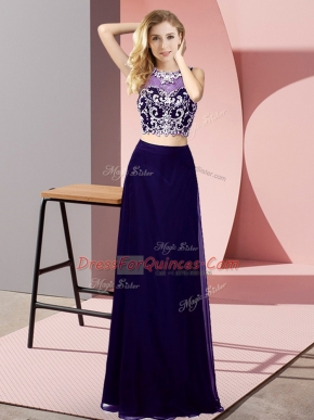 Chiffon Sleeveless Floor Length Evening Dress and Beading