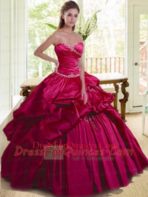 Modern Sweetheart Appliques and Pick-ups Quinceanera Dress in Fuchsia for 2015