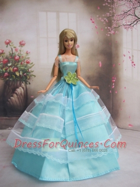New Baby Blue Handmade With Sash Party Dress Barbie Clothes Gown For Barbie Doll