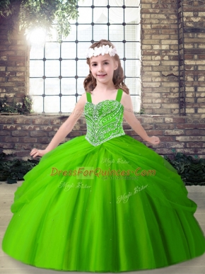 High Quality Tulle Straps Sleeveless Lace Up Beading Custom Made Pageant Dress in