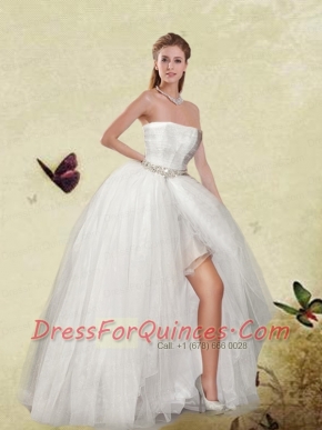 2015 White High Low Strapless Dama Dress with Beading