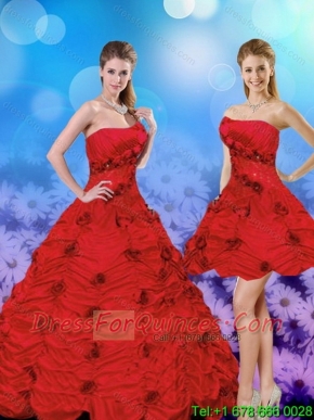 2015 Perfect Red Strapless Quinceanera Dresses with Beading and Hand Made Flower