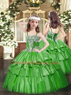 Beautiful Green Sleeveless Organza Lace Up Kids Formal Wear for Party and Quinceanera