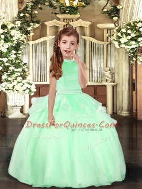 Floor Length Apple Green Little Girls Pageant Dress Wholesale Organza Sleeveless Beading