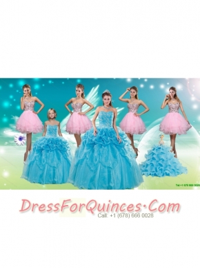 Baby Blue Ball Gown Pick Ups Quinceanera Dress and Beading Rose Pink Short Dama Dresses and Pick Ups Little Girl Dress