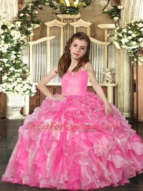 Inexpensive Organza Sleeveless Floor Length Little Girls Pageant Dress and Ruffles