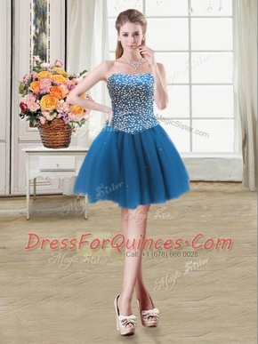 Stylish Teal Sleeveless Tulle Lace Up Prom Dress for Prom and Party