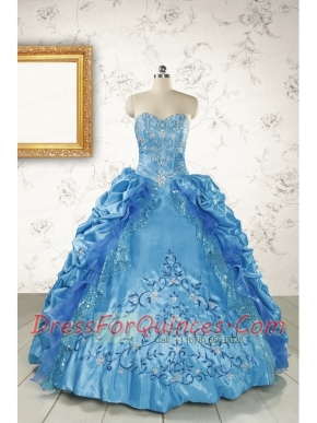 Elegant Sweetheart Embroidery Sweet 16 Dress in Blue